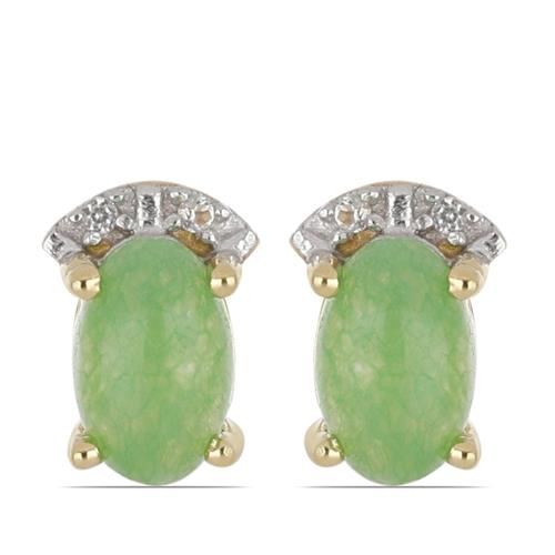 BUY STERLING SILVER NATURAL GREEN JADE WITH WHITE ZIRCON GEMSTONE BIG STONE EARRINGS